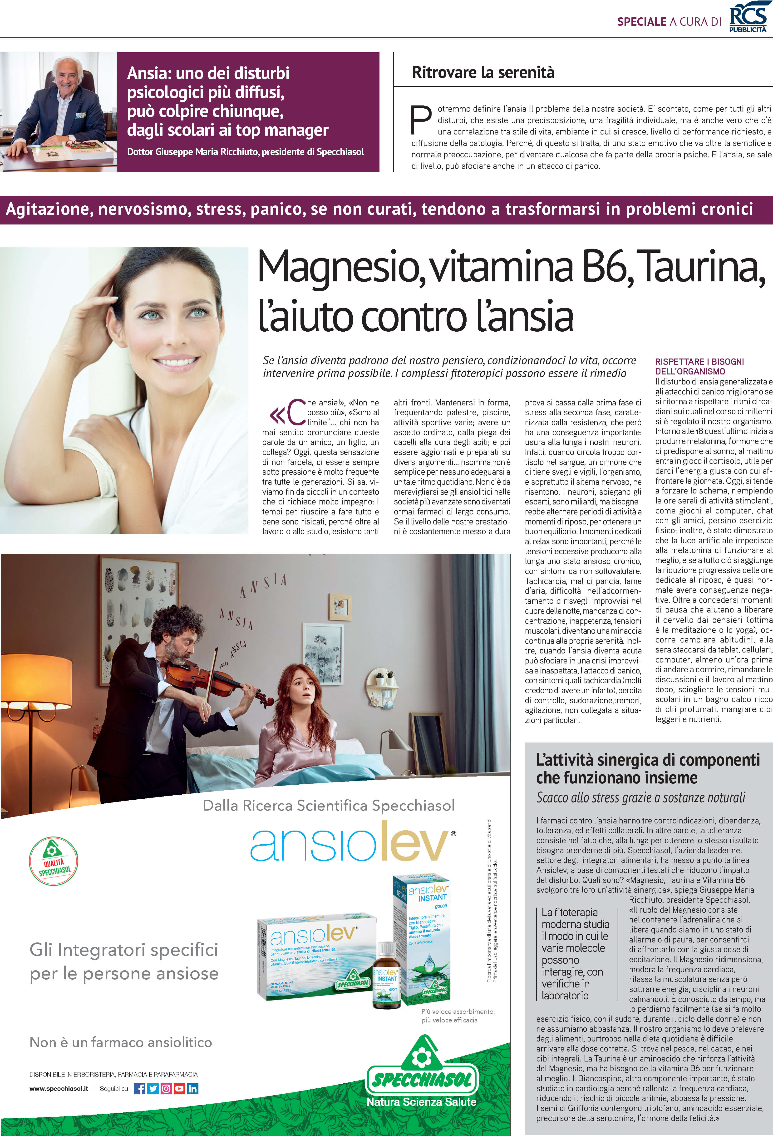 Corriere Salute - Magnesio, Vitamina b6, taurina, l'aiuto contro l'ansia